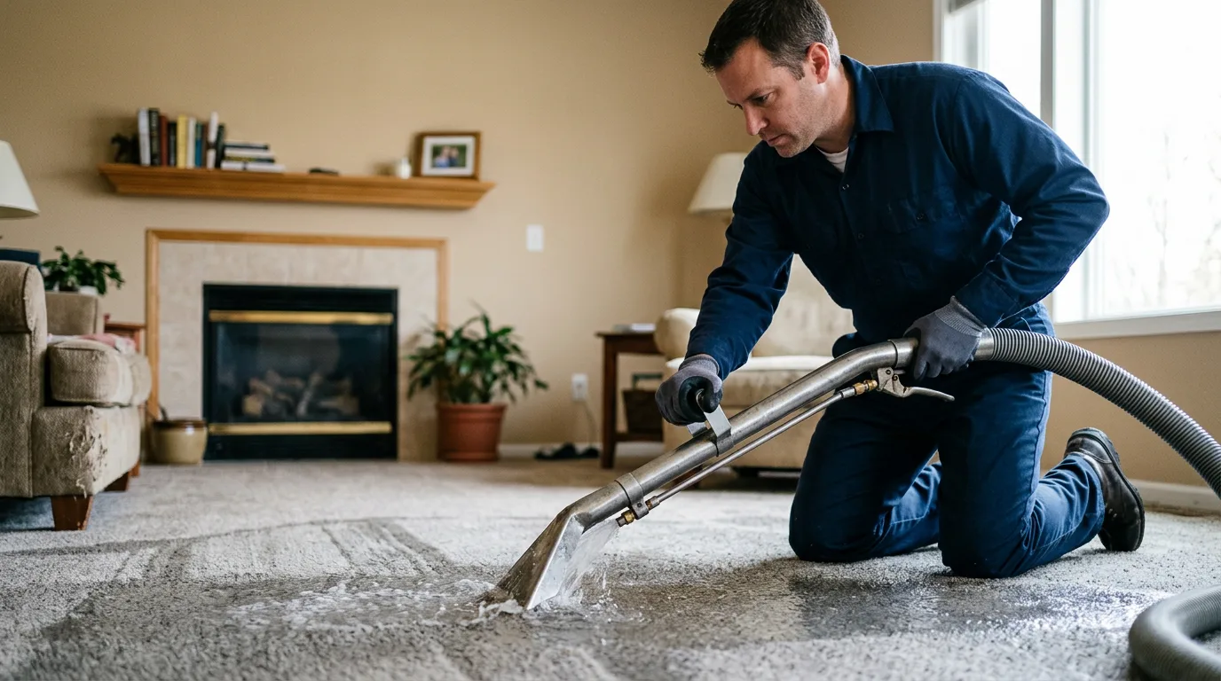 Water damage restoration technician working near Madison, CT